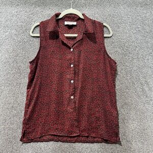 VTG Truffles Blouse Top Women‎ Medium Red Floral Sleeveless Button Up USA Made